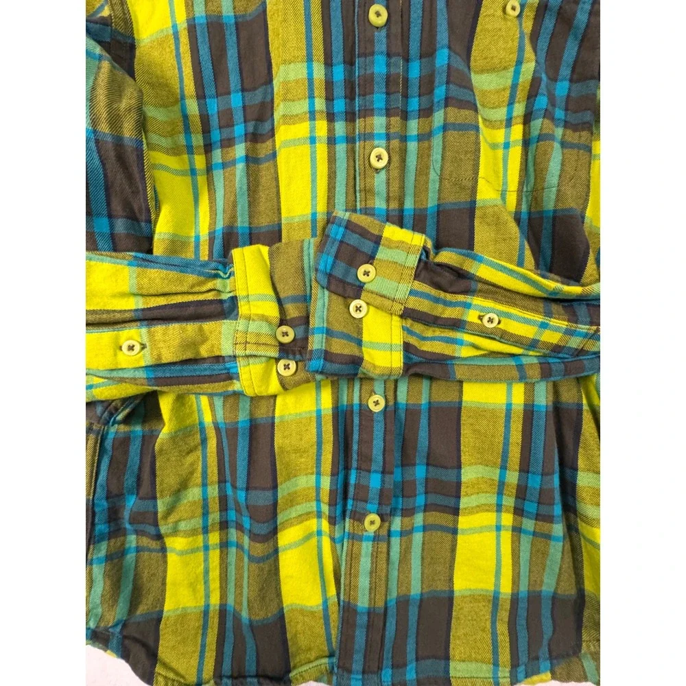 The North Face Mens Circular‎ Design Plaid Flannel Shirt Lime Green Teal Medium
